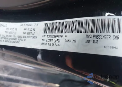 2015 Chrysler 200 S z USA, uszkodzony, nr VIN 1C3CCCBB0FN750177